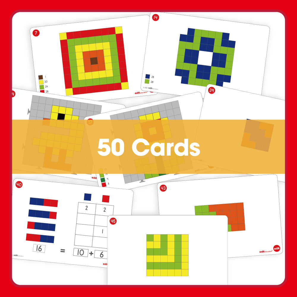 Edx Education – Downloadable Interlocking Cubes Activity Cards (50 Cards) – Printable Geometry and Number Concepts Activity – Product Lifestyle Image