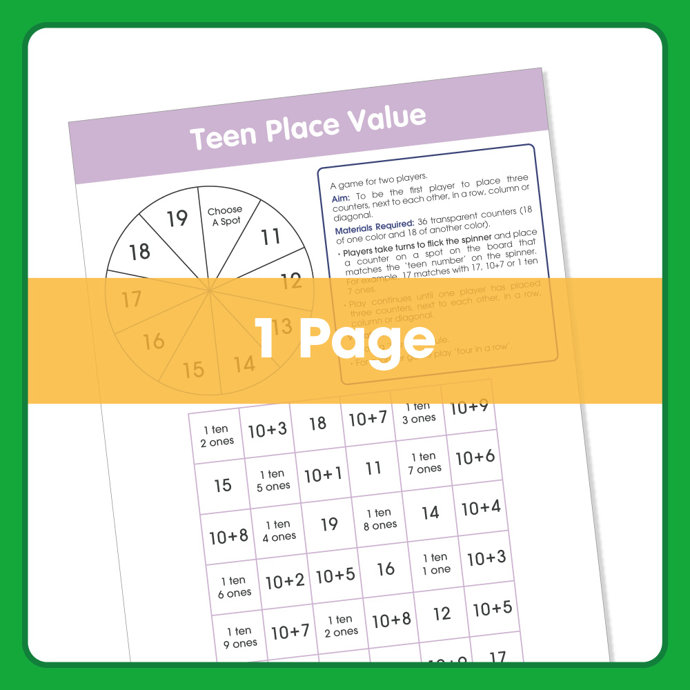 Downloadable Board Games Teen Place Value – Grade 1